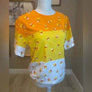 NWT! QUEEN OF SPARKLES Sequin Candy Corn Color-block Short Sleeve Tee